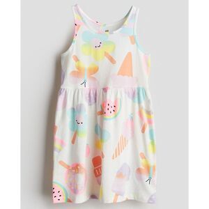 H&M Girls Pastel Colors Summer Ice Cream Flowers Cotton Tank Top Dress Size 8-10